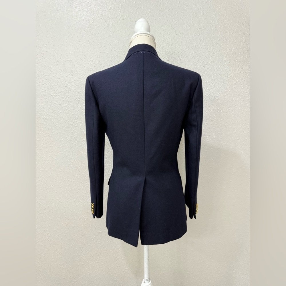 Vintage 90s Ralph Lauren Navy Wool Blazer Gold Crest Buttons Made in USA Size S - Picture 8 of 15